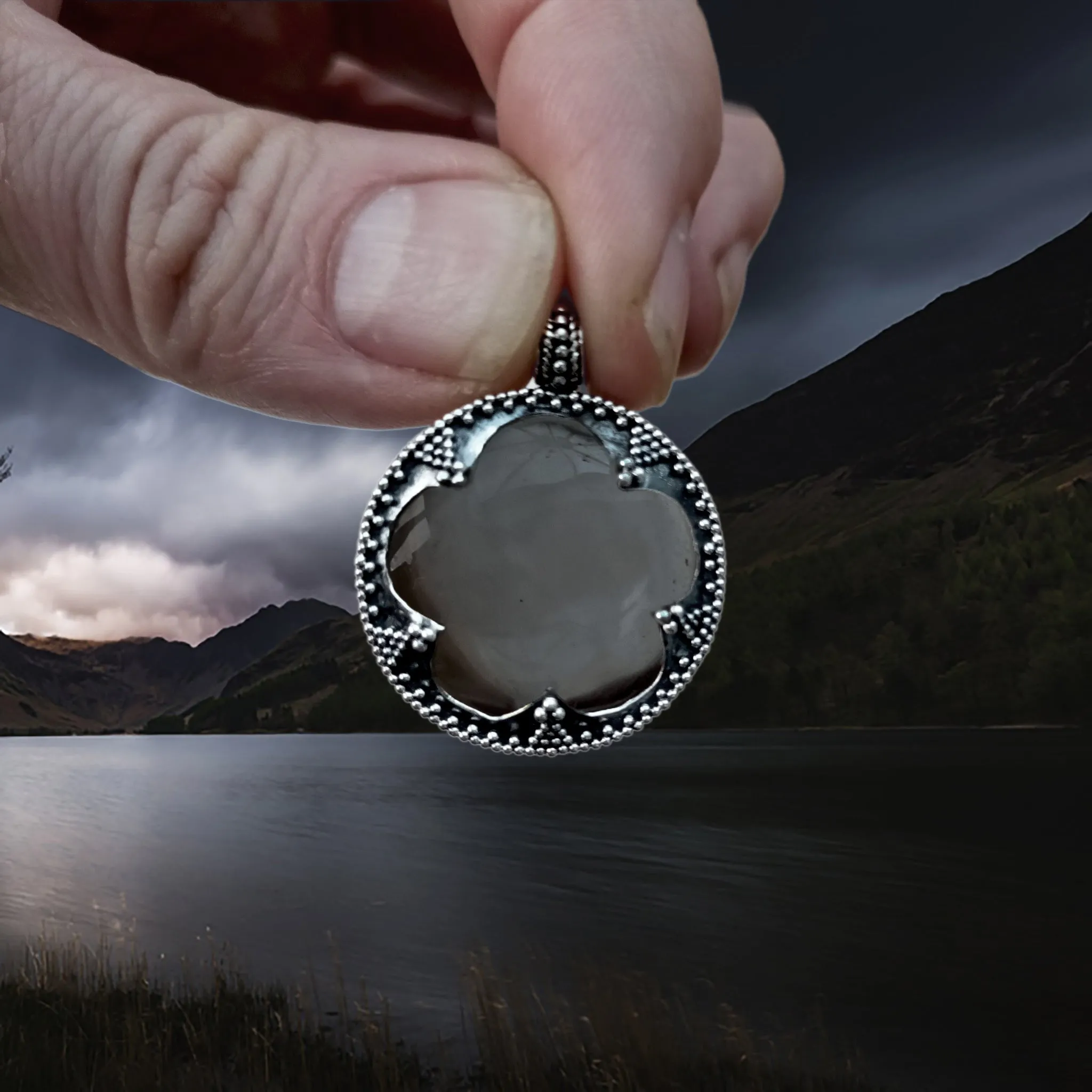 Large Silver Gotland Crystal Lens Pendant