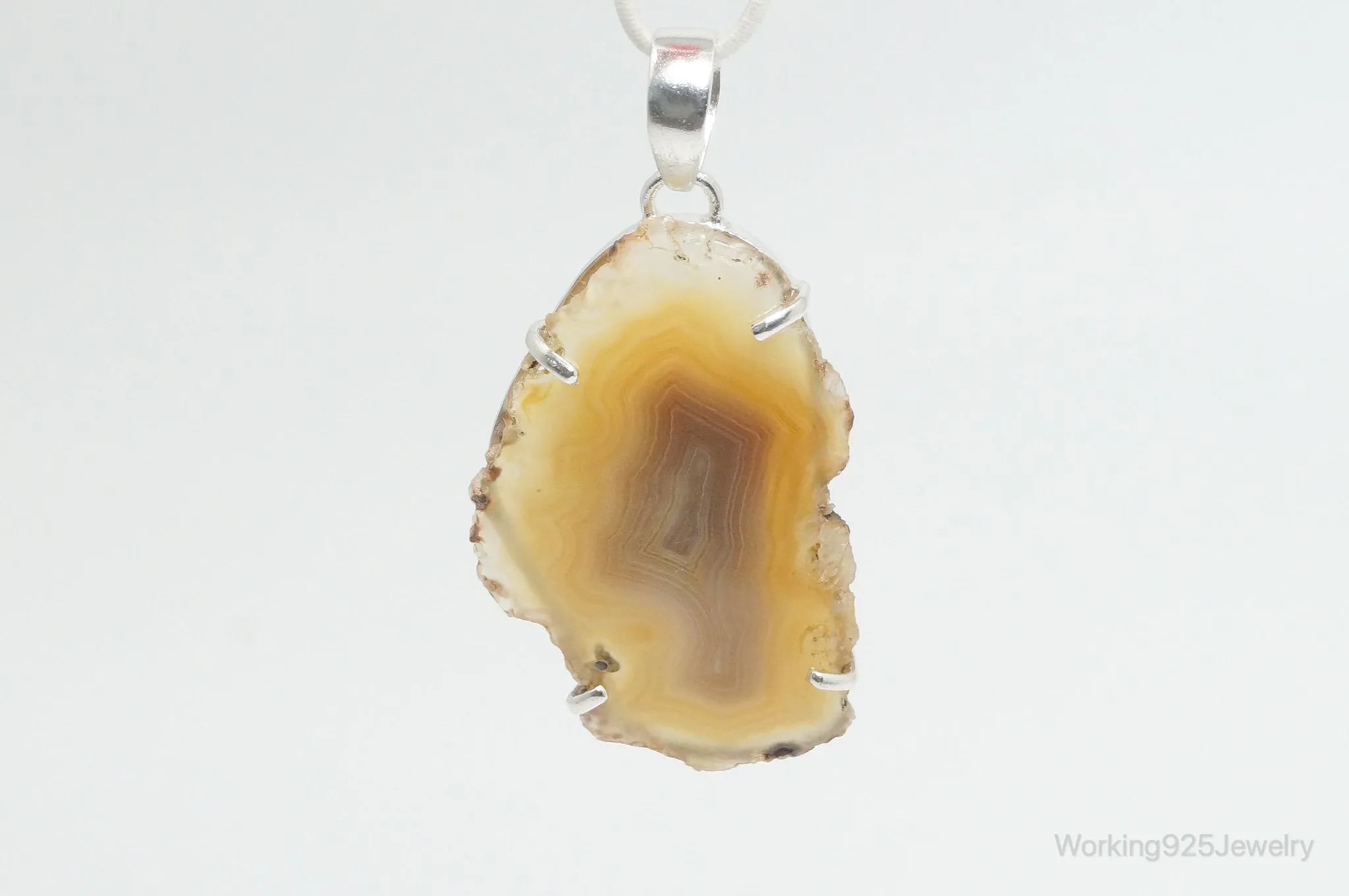 Large Vintage Brown Crazy Lace Agate Sterling Silver Necklace Pendant