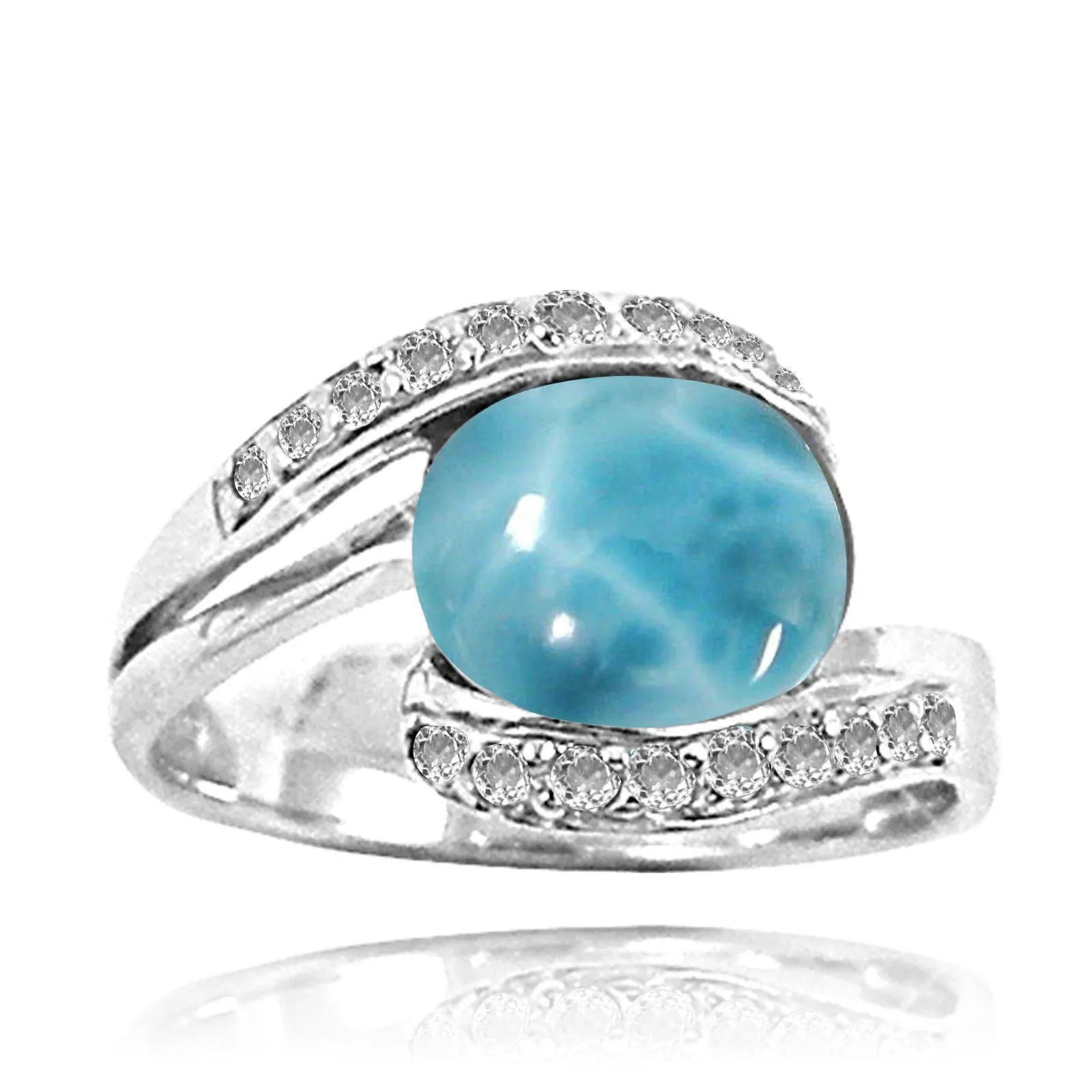 Larimar  Statement Ring with 18 Round Shape White Topaz Stones