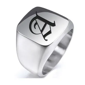 Laser Engraved Signet Ring Silver with Initial or Custom Logo