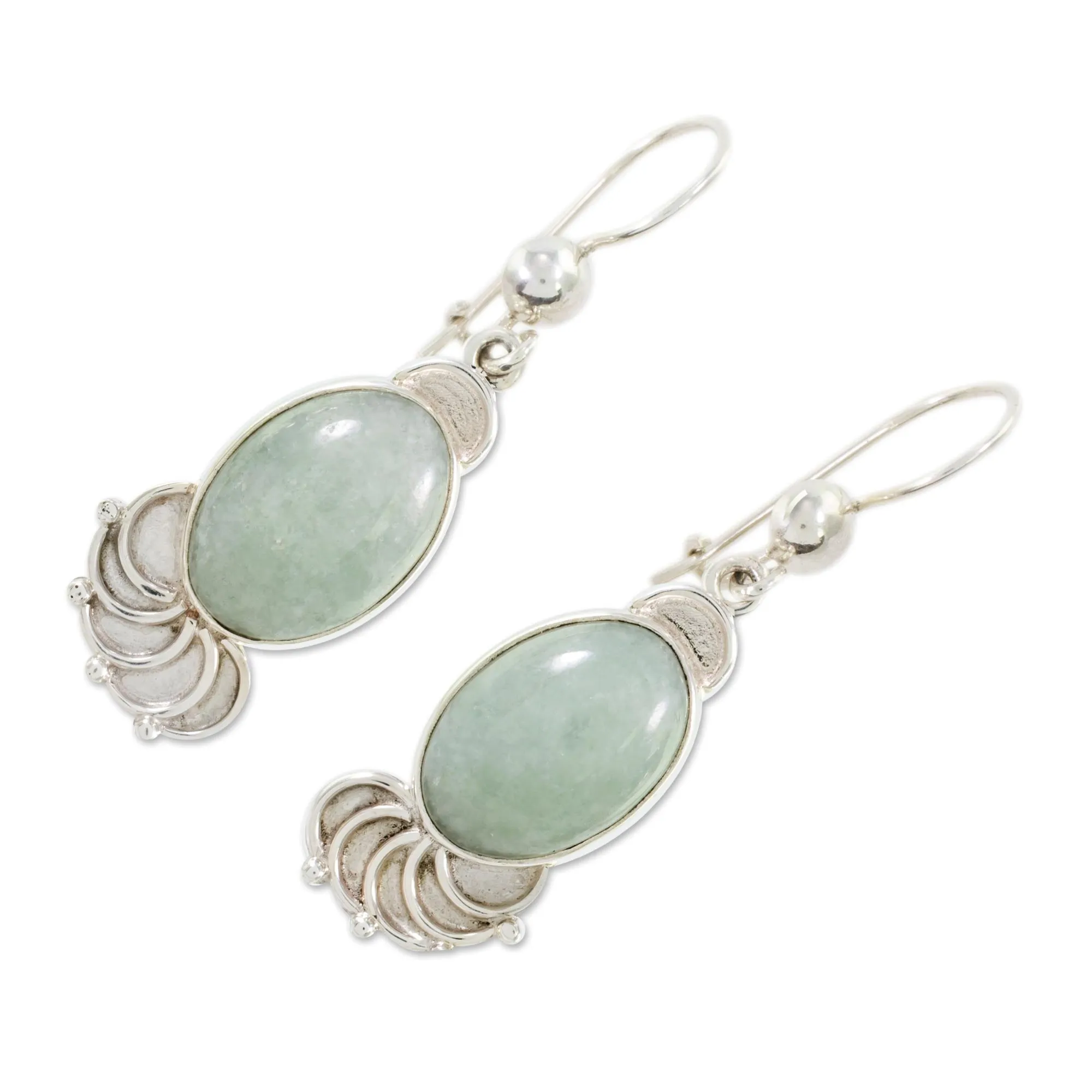 Light Green Jade Oval Dangle Earrings from Guatemala - Siren Song in Light Green | NOVICA