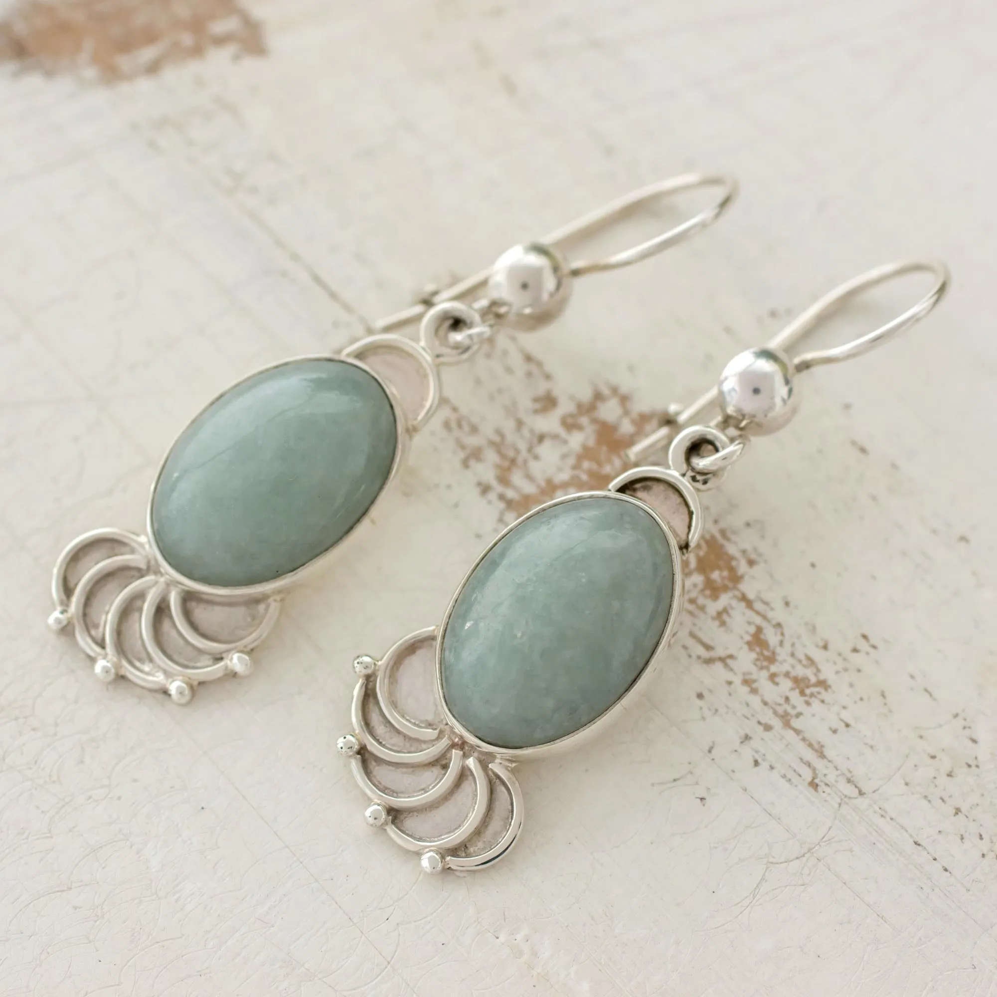 Light Green Jade Oval Dangle Earrings from Guatemala - Siren Song in Light Green | NOVICA