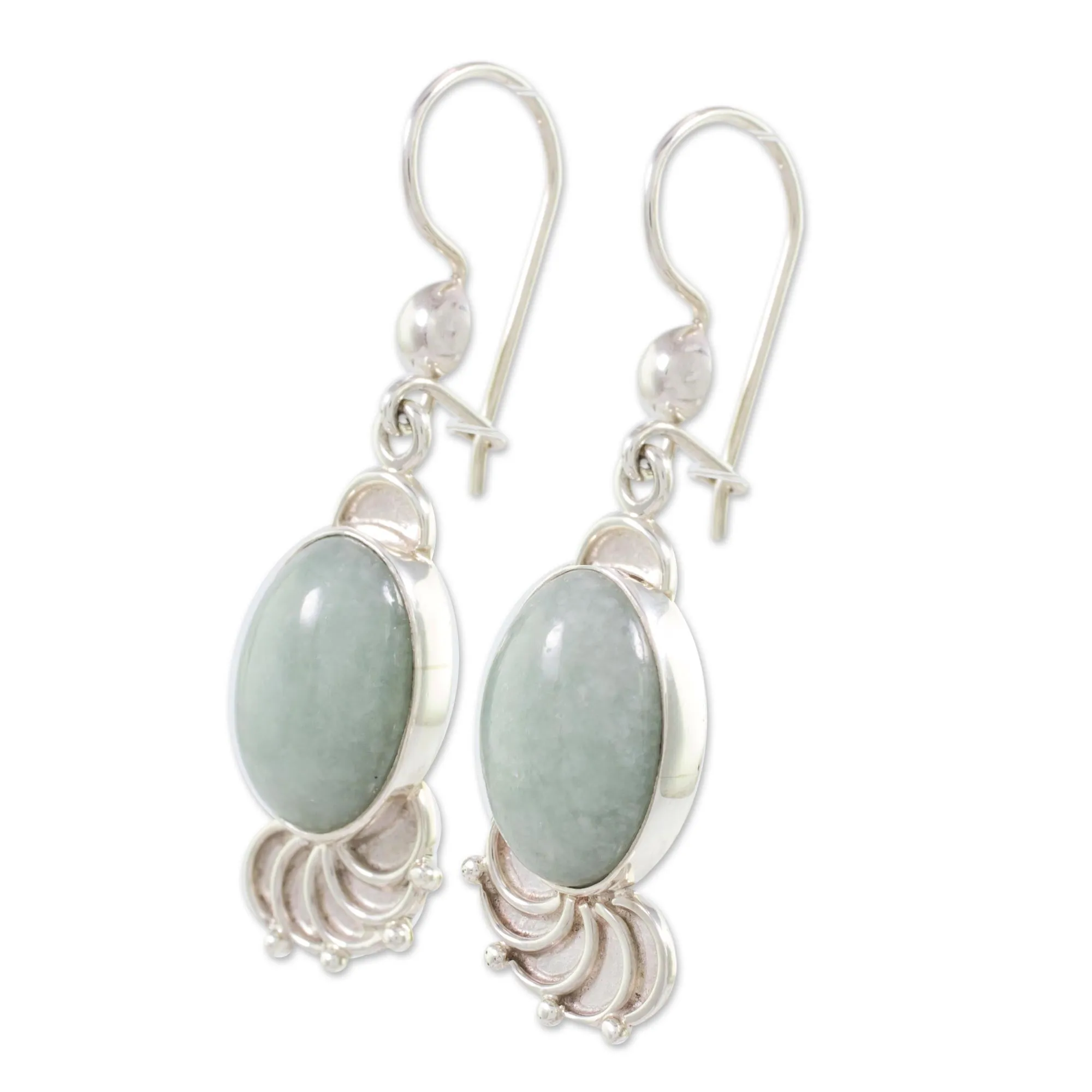 Light Green Jade Oval Dangle Earrings from Guatemala - Siren Song in Light Green | NOVICA