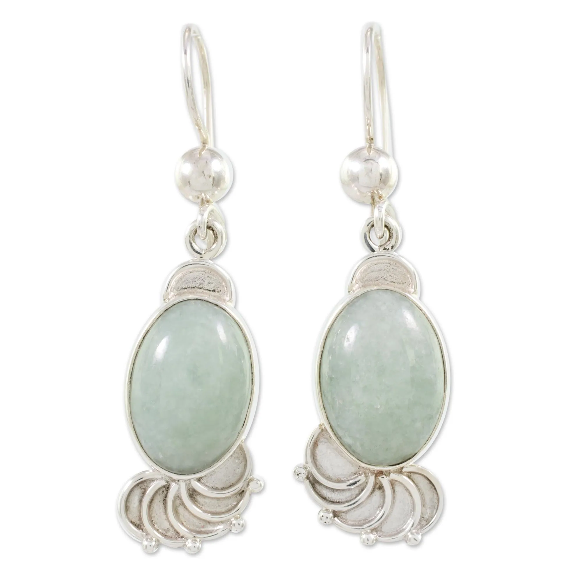 Light Green Jade Oval Dangle Earrings from Guatemala - Siren Song in Light Green | NOVICA