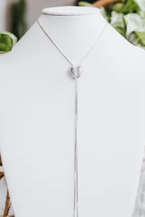 Long Two Rhinestone Heart Overlapping Lariat Necklace