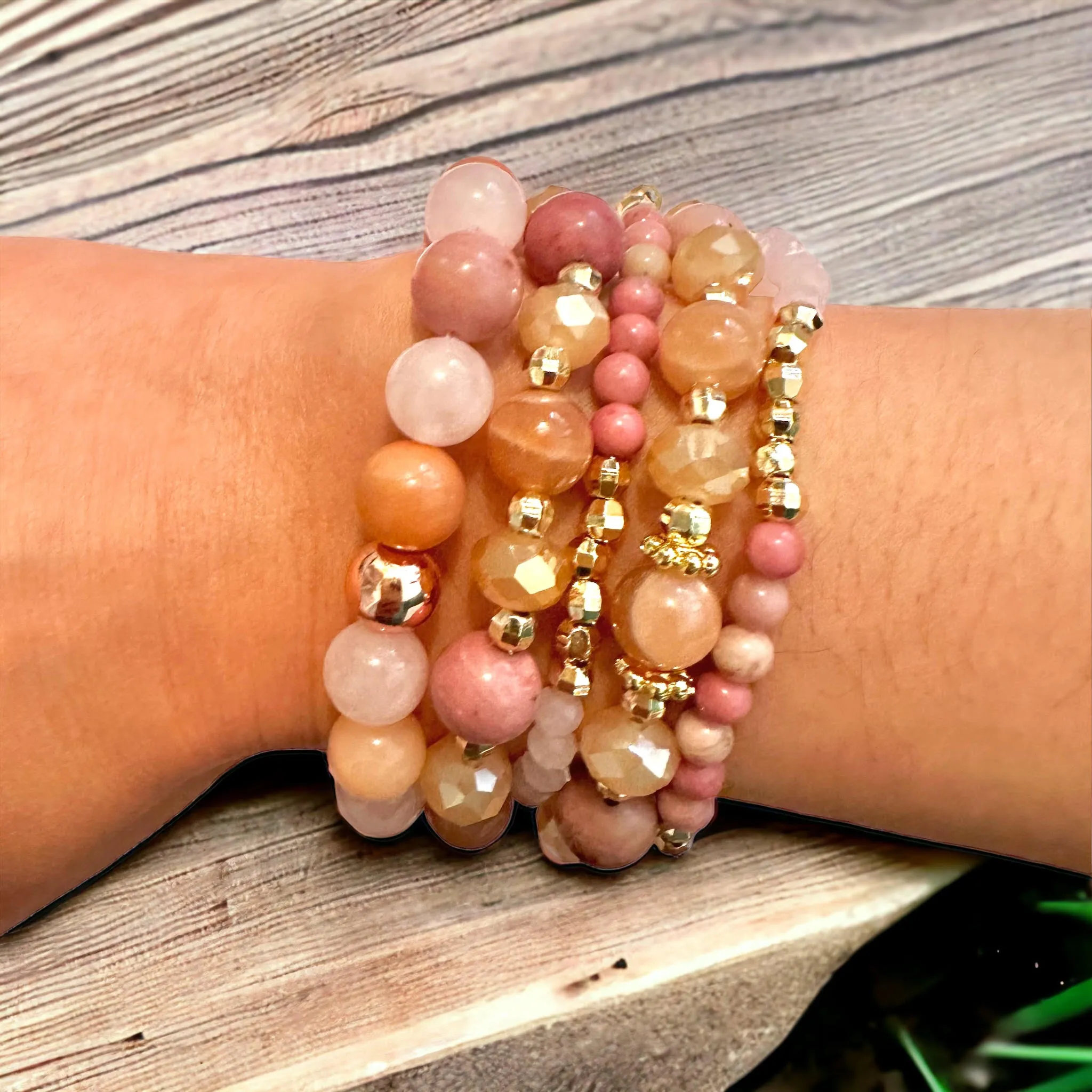 Love & Light Rhodonite Sunstone Rose Quartz Build-Your-Own Bracelet Set