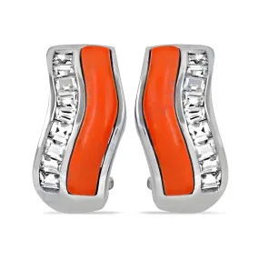 Luxury Coral Cubic Zirconia Gemstone Silver Earrings - Hot Trend Jewelry