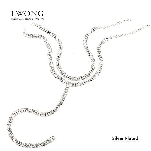 LWONG Sexy Long Rhinestone Choker Necklace Jewelry Double-Strand Layered Choker Rhinestones Crystal Chokers Long Necklace Women