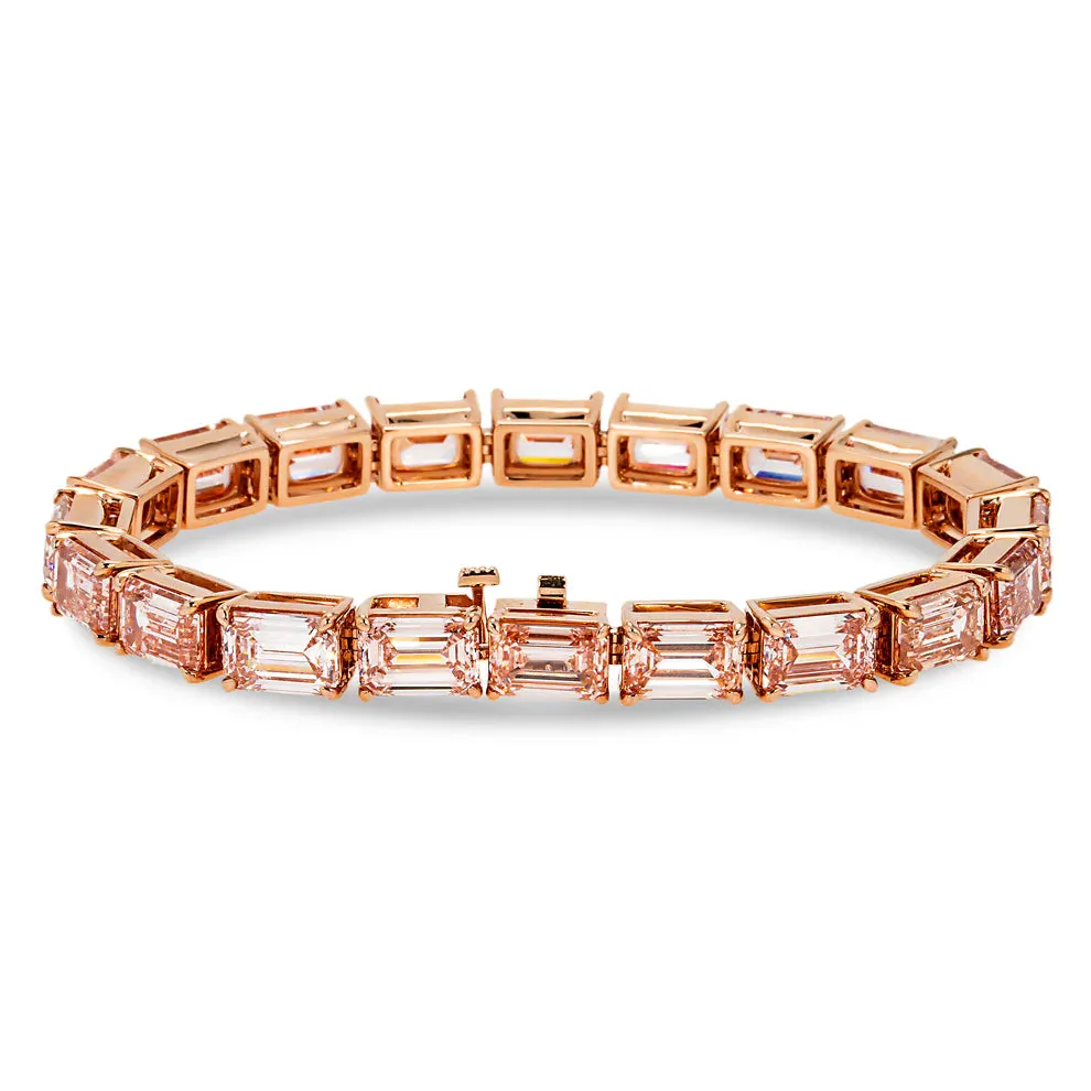 Lynnlee 32 Carats Emerald Cut Fancy Pink Lab Grown Diamond Tennis Bracelet in 18K Rose Gold