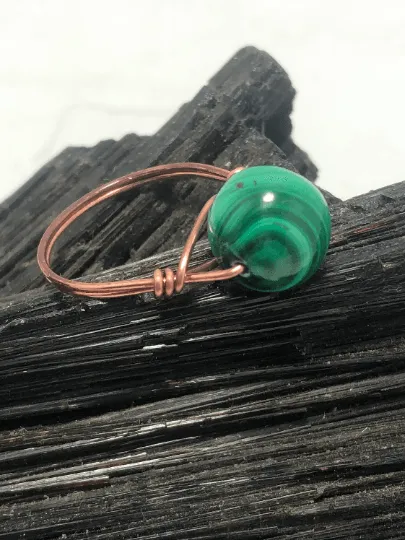 Malachite Copper Bead Ring