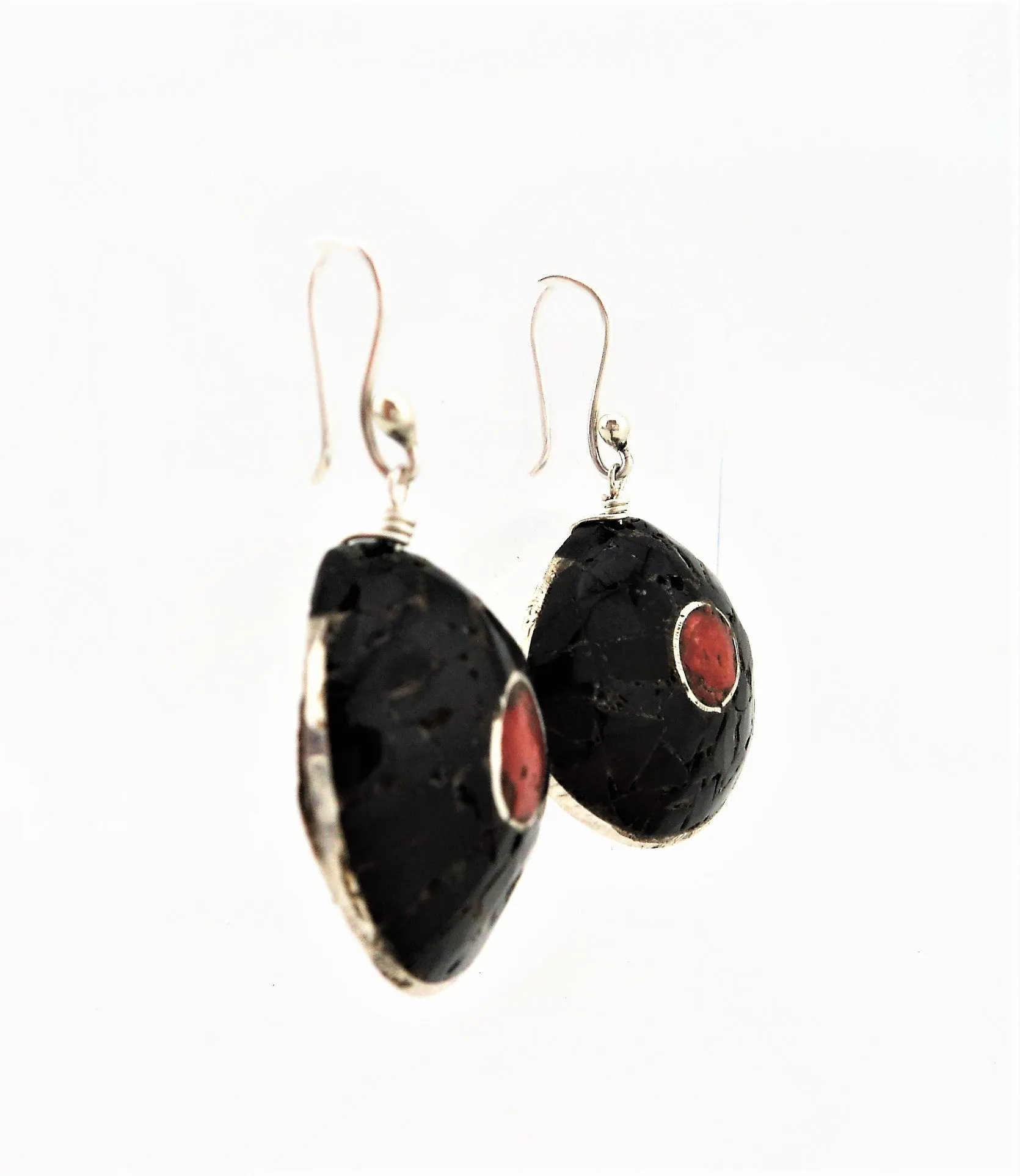 Mary Coriz Santo Domingo Black Jet Mosaic on Shell Earrings