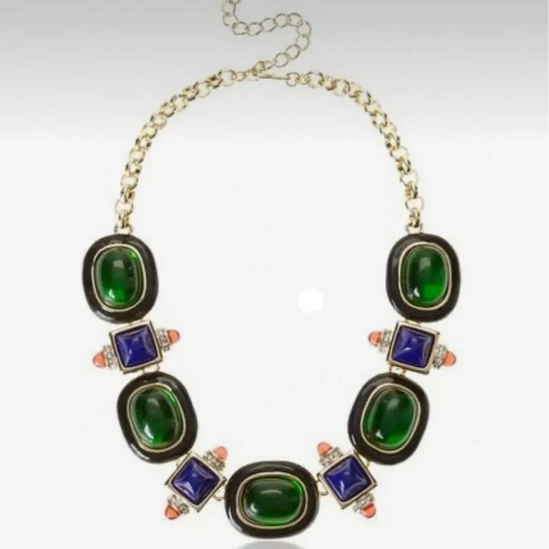 Medieval Retro Emerald Glass Exaggerated Statement Necklace