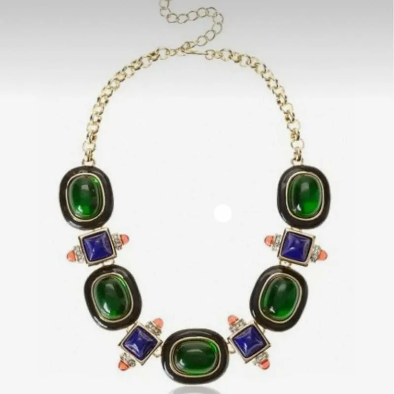 Medieval Retro Emerald Glass Exaggerated Statement Necklace