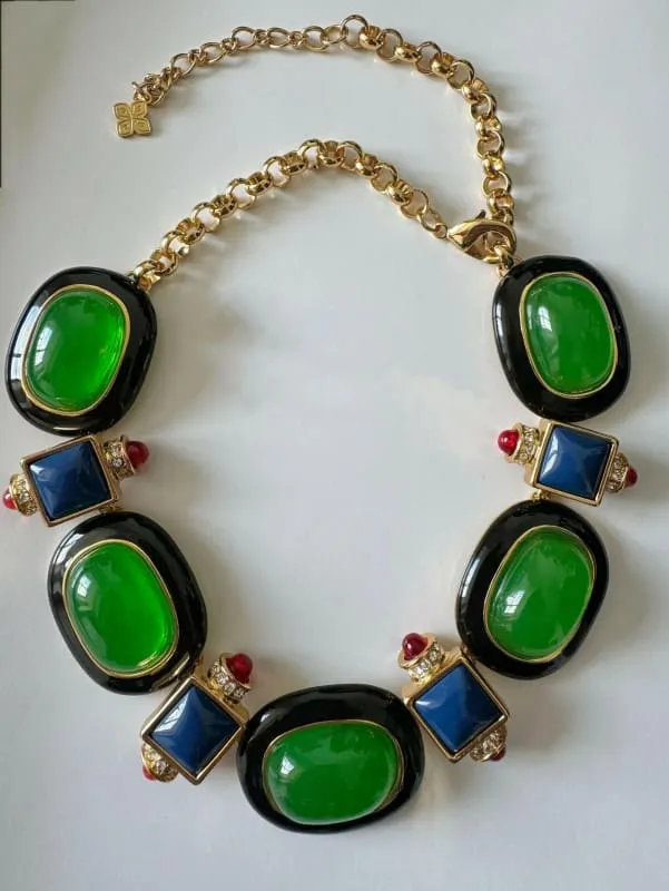 Medieval Retro Emerald Glass Exaggerated Statement Necklace