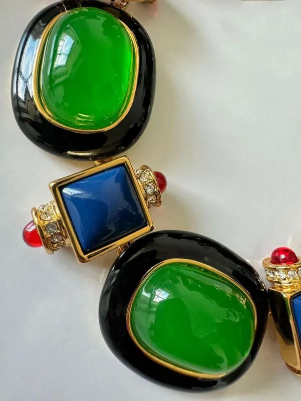 Medieval Retro Emerald Glass Exaggerated Statement Necklace