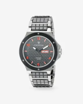 Men's Japan Quartz Black Ceramic & Stainless Steel Dress Watch with Day & Date