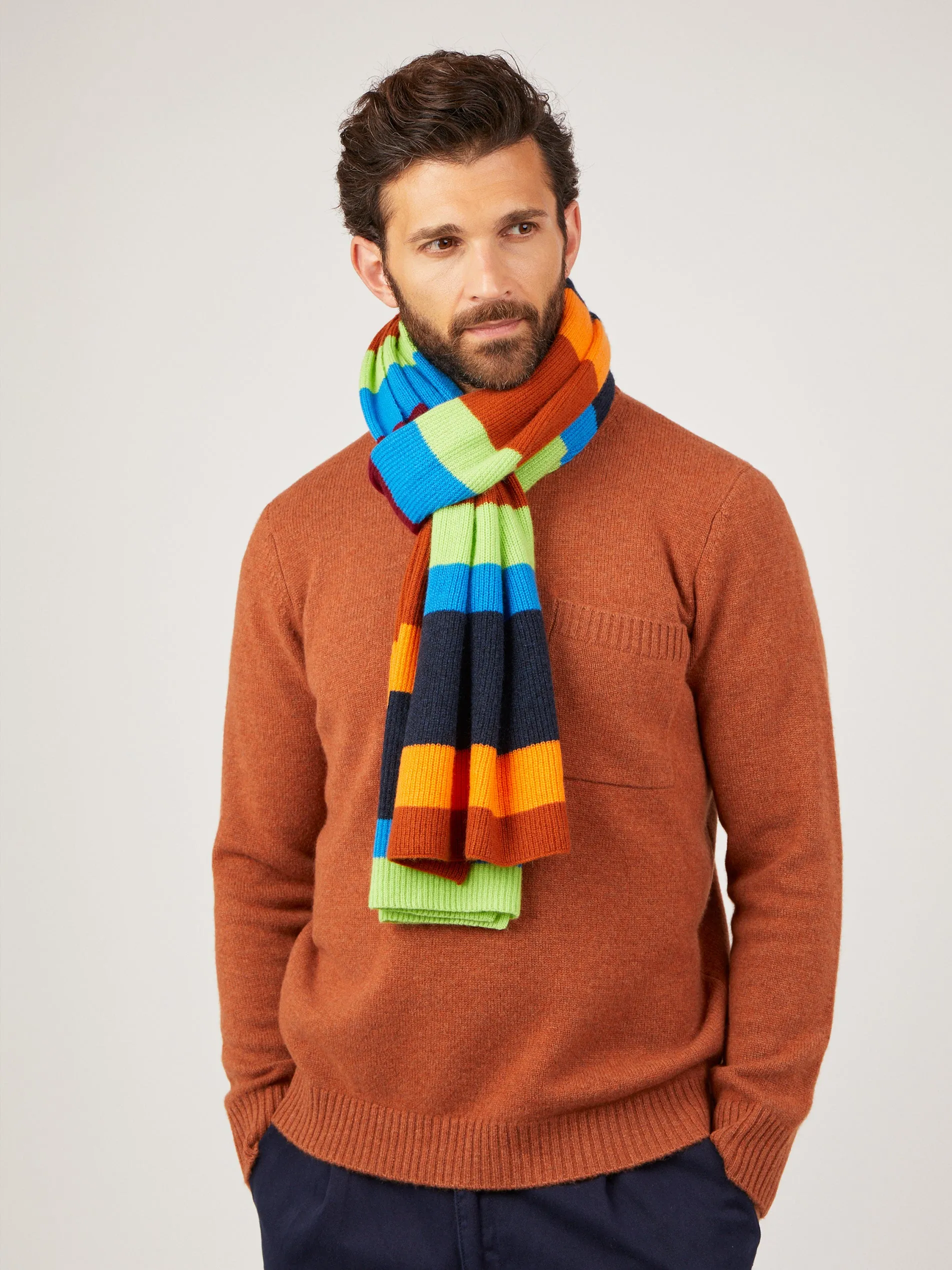 Mens Miles Cashmere Papaya Stripe Scarf