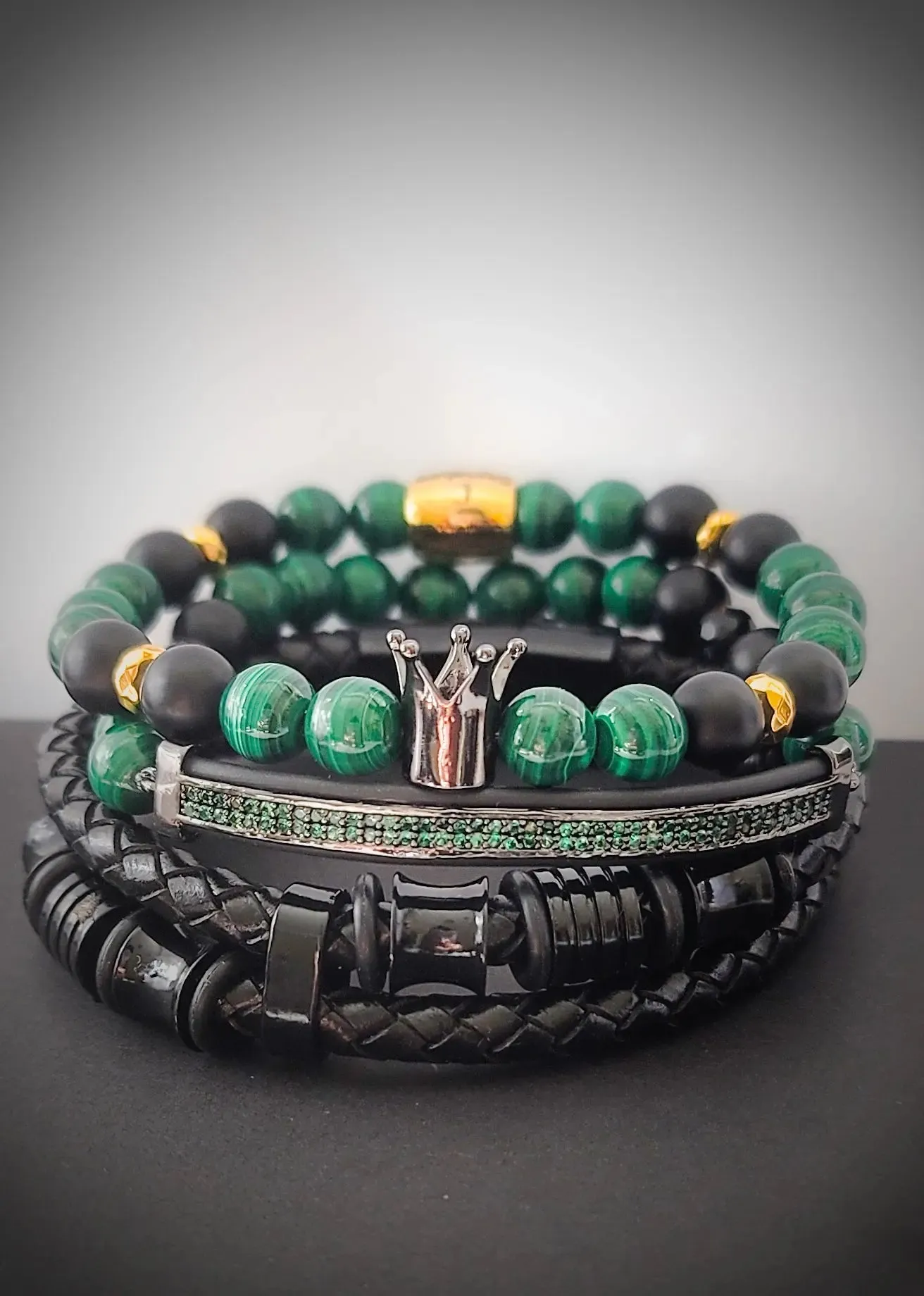 Men's "Malachite" Crown Bracelet set