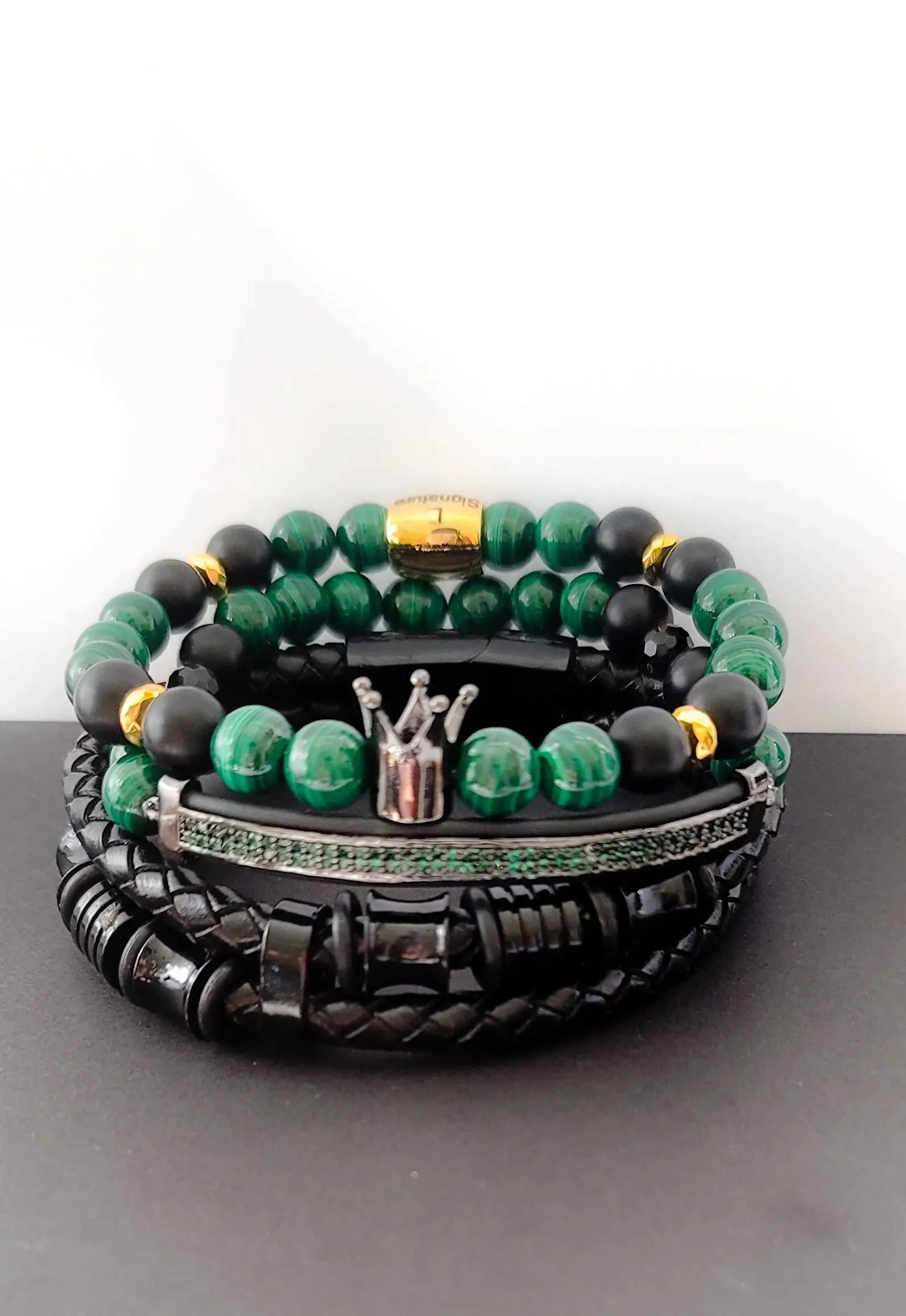 Men's "Malachite" Crown Bracelet set