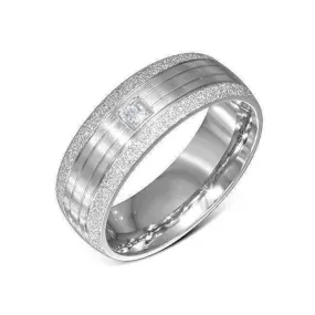 Men's Sandblasted Comfort Fit 316 Stainless Steel Simulated Diamond Ring