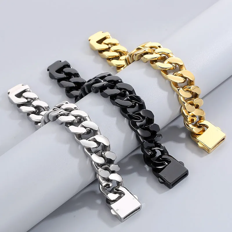 Men's Trendy Stainless Steel Bracelet with 20Mm Four-Sided Grinding Rough Titanium Steel