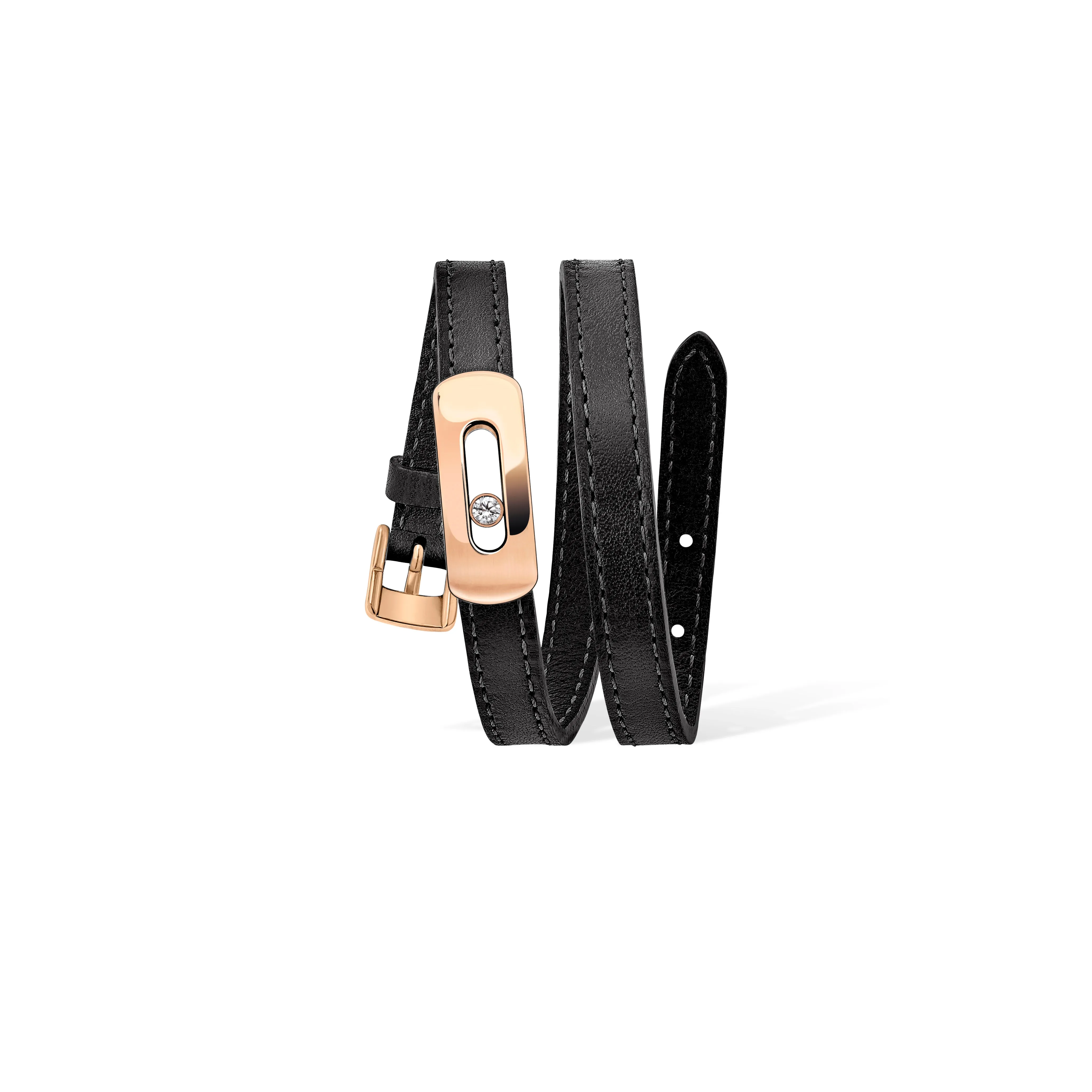 MESSIKA, MY MOVE LEATHER BRACELET, BLACK, PINK GOLD