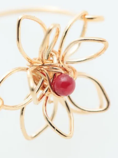 Metal Flower Ring with Gemstone