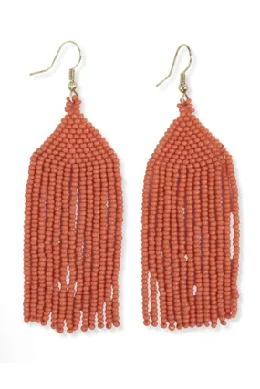 Michele Solid Beaded Fringe Earring - Coral