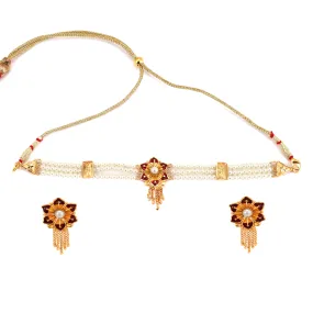 Mina Flower White Beaded Choker Set