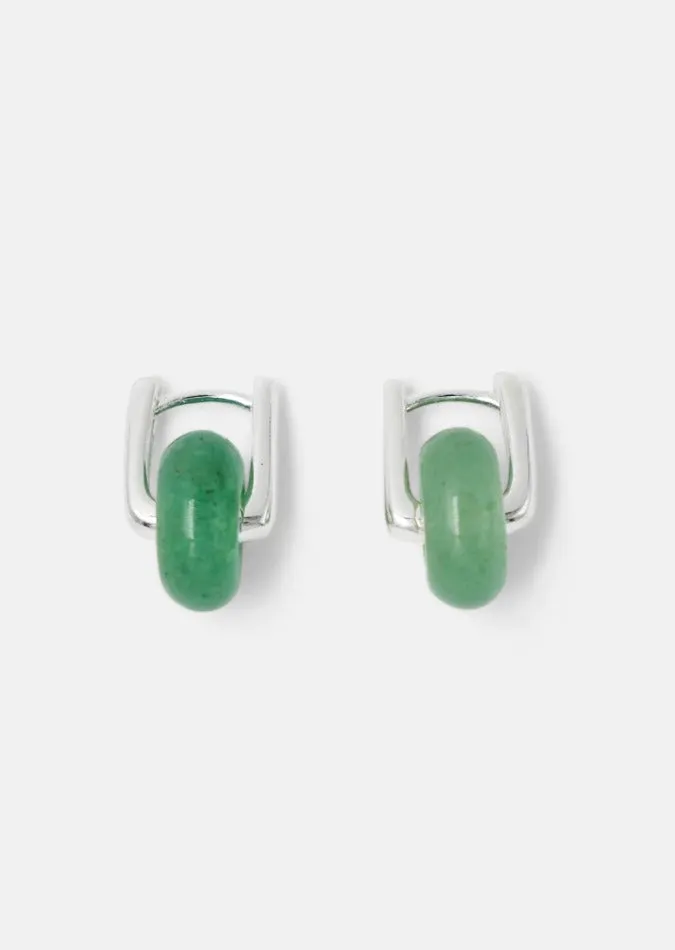 Mini Bloq Earring with Stone Silver-Jade