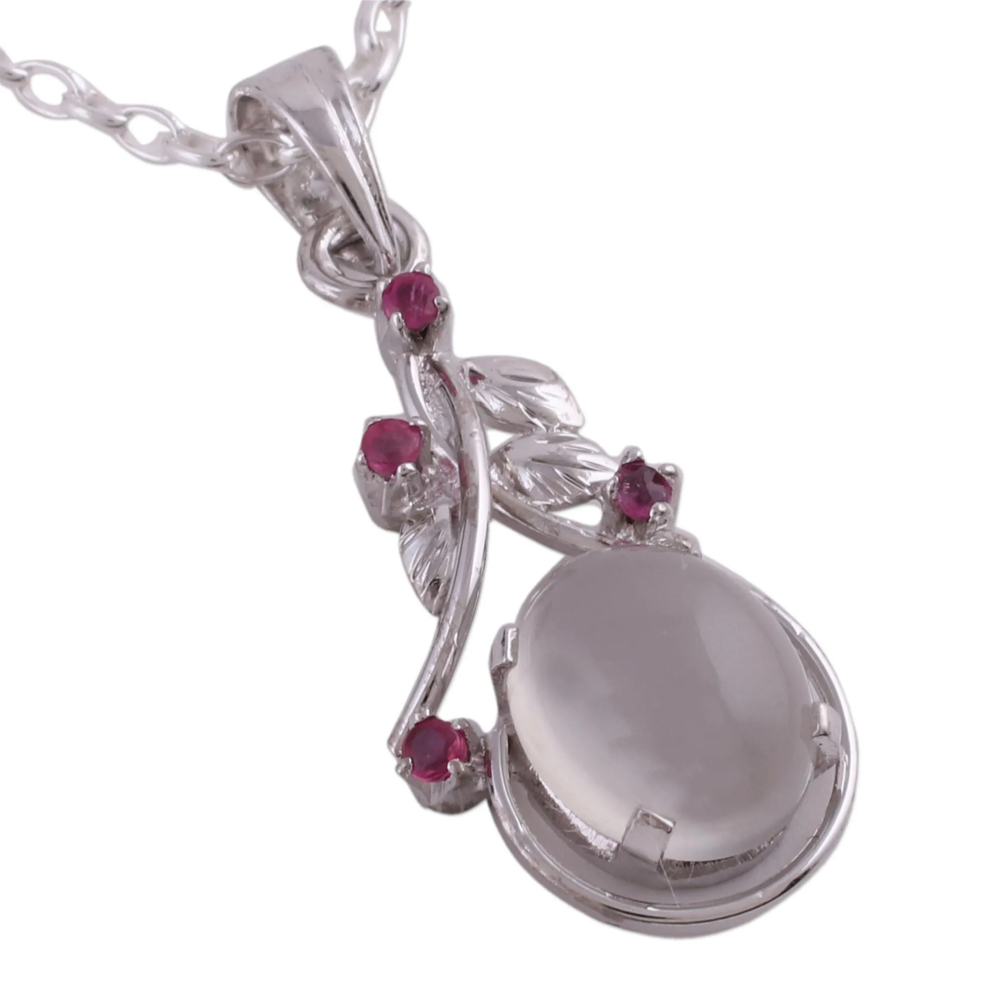 Moonlight Divinity Ruby Moonstone Sterling Silver Necklace