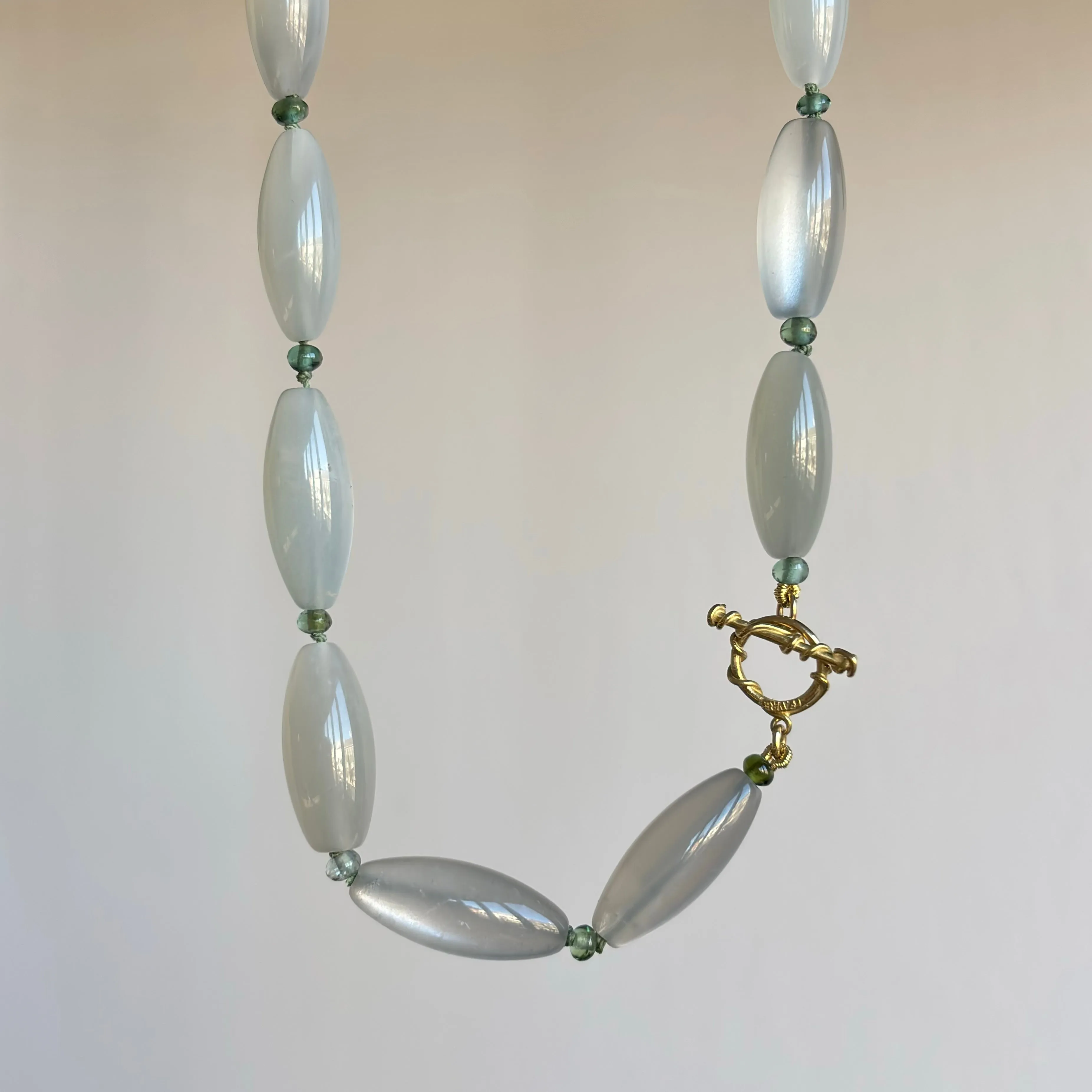 Moonstone & Tourmaline Beaded Necklace with Vine Clasp