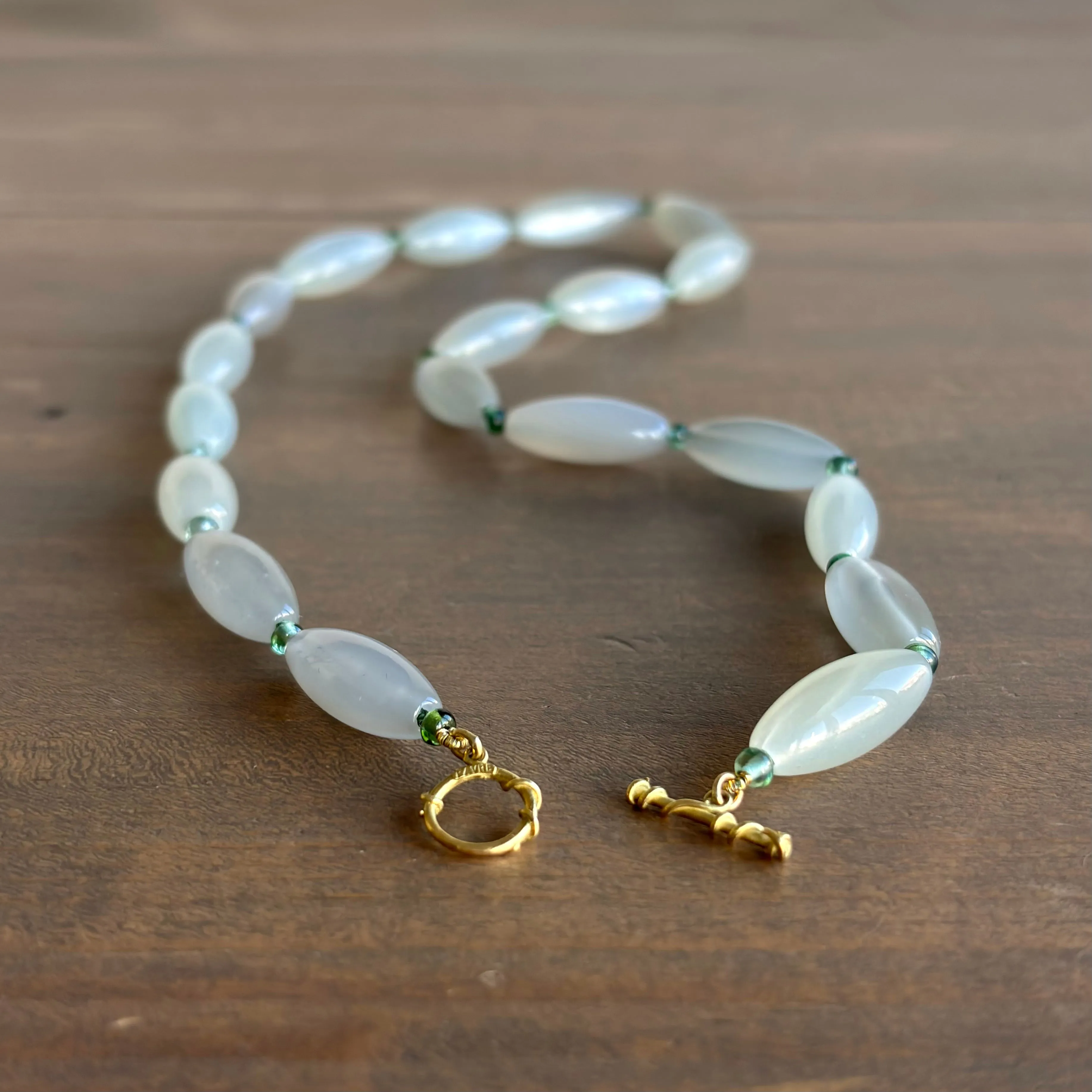 Moonstone & Tourmaline Beaded Necklace with Vine Clasp