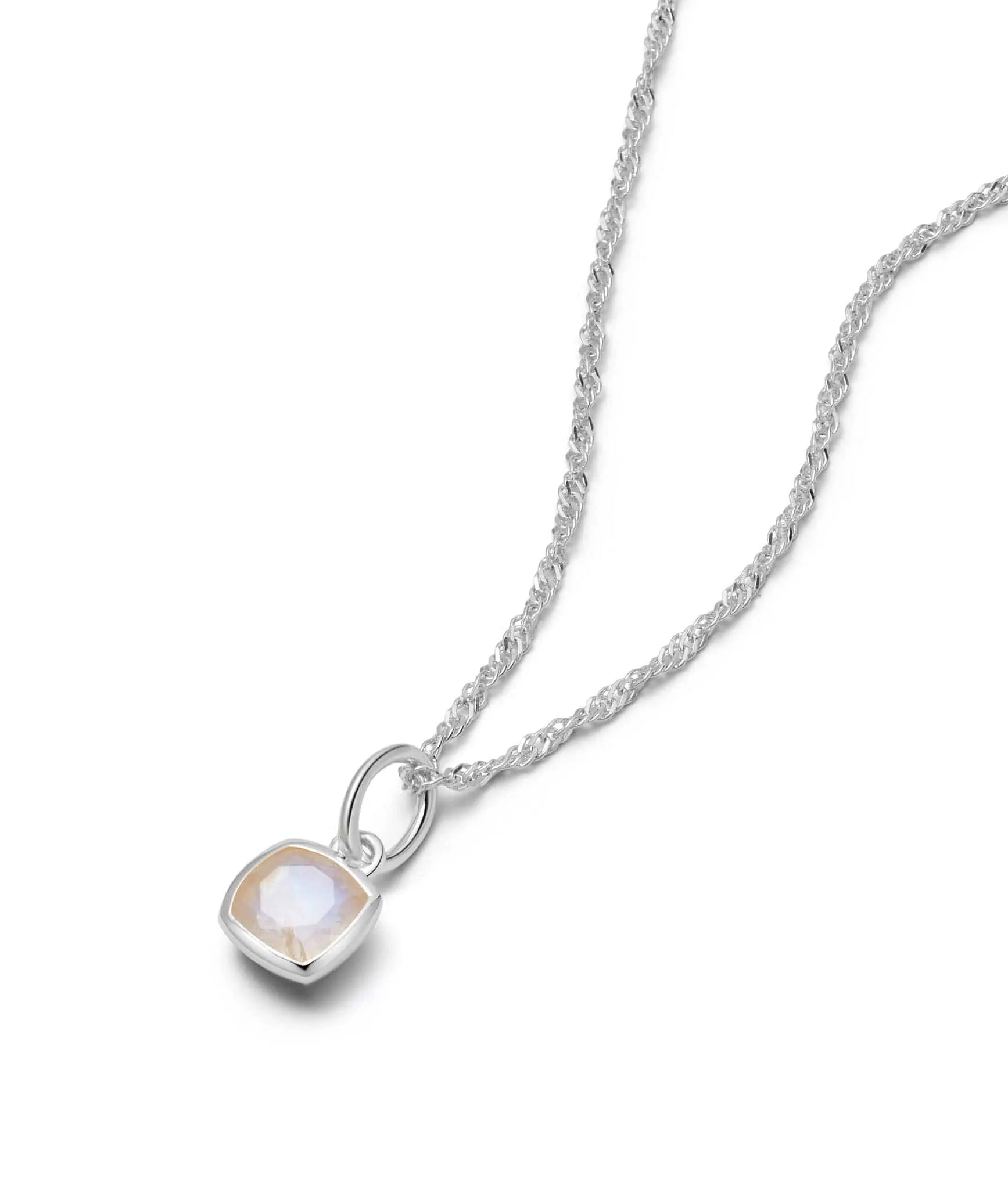 Moonstone June Birthstone Charm Necklace Sterling Silver