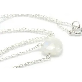 Moonstone Necklace on Sterling Silver Chain and Sterling Silver Spring Ring Clasp