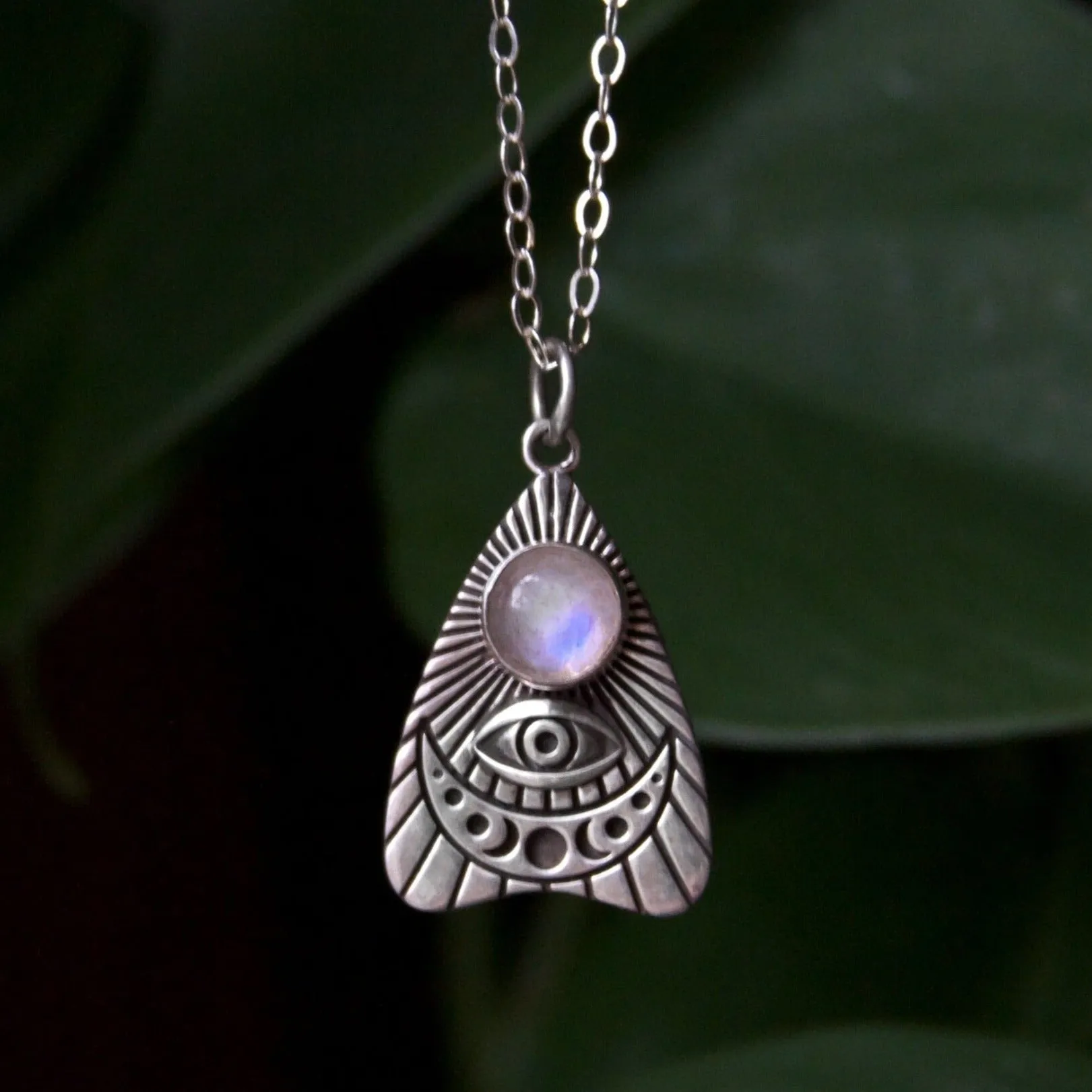 Moonstone Ouija Planchette Sterling Silver Necklace