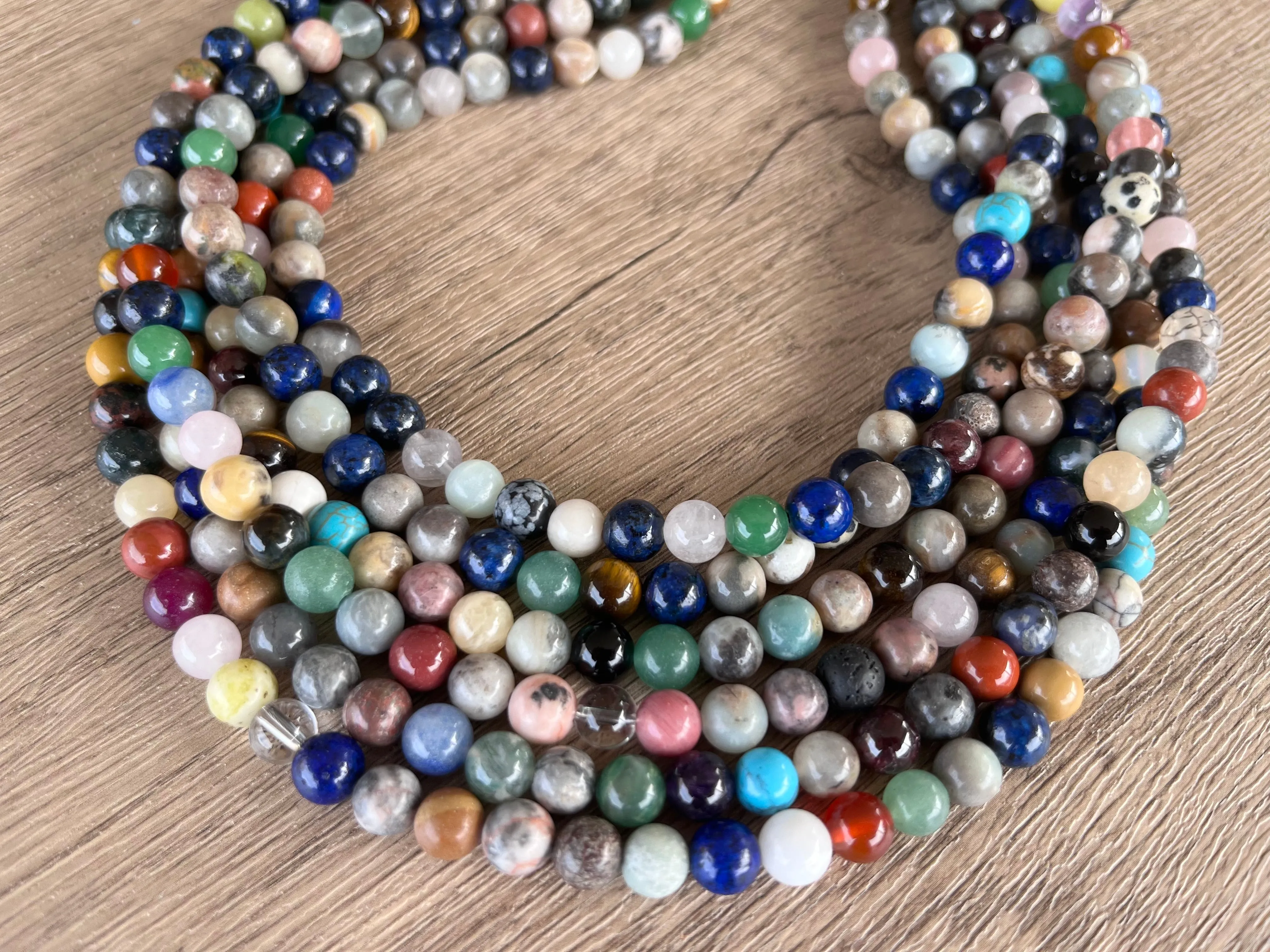 Multi Color Gemstone Beaded Multi Strand Chunky Statement Necklace - Michelle