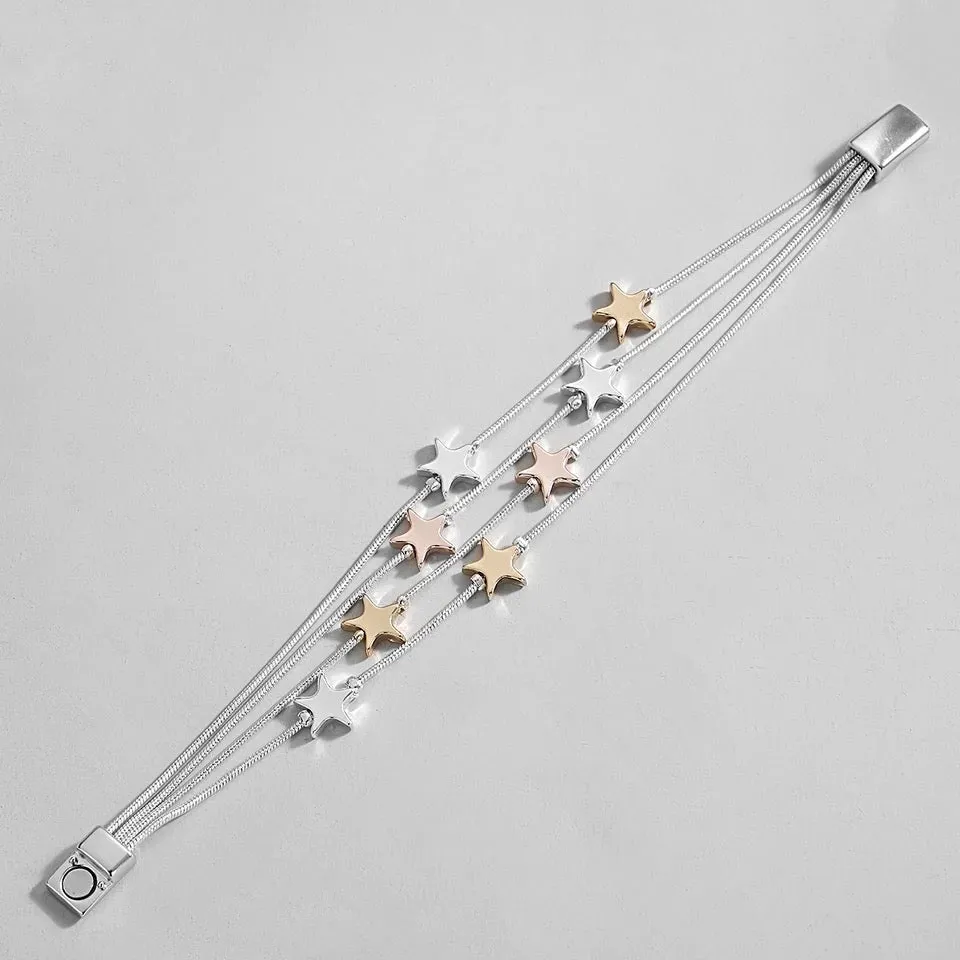 Multi Star String Bracelet - Gold, Rose Gold & Silver