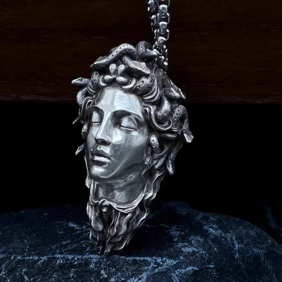 Mysteries Ancient Greek Medusa Head Handcrafted 925 Sterling Silver Pendant For Protection