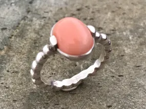 Natural Coral Ring - Pink Oval Ring - Vintage Bubble Band