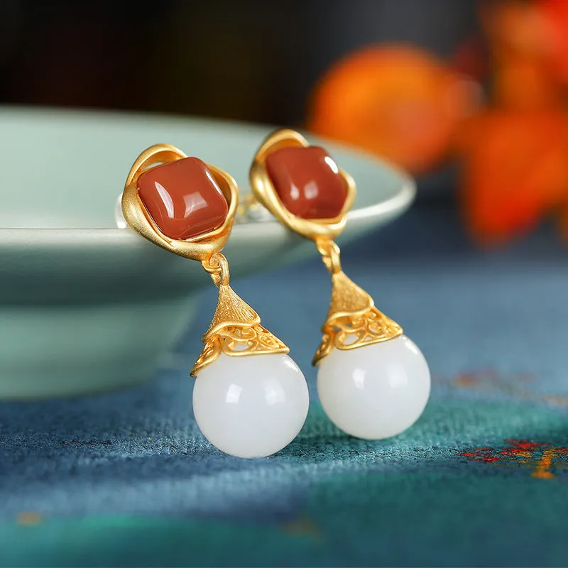 Natural Jade Earrings Nephrite Agate Silver Earrings ZNE168