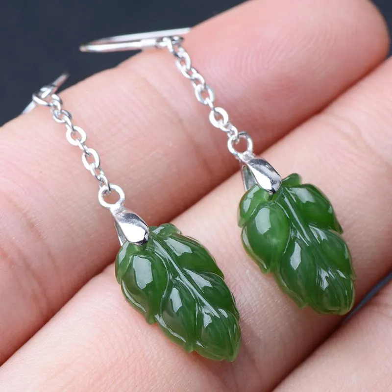 Natural Jade Earrings Nephrite Silver Earrings NE136