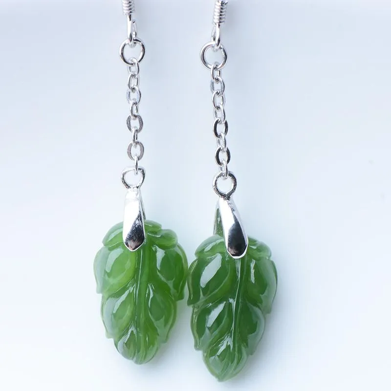 Natural Jade Earrings Nephrite Silver Earrings NE136