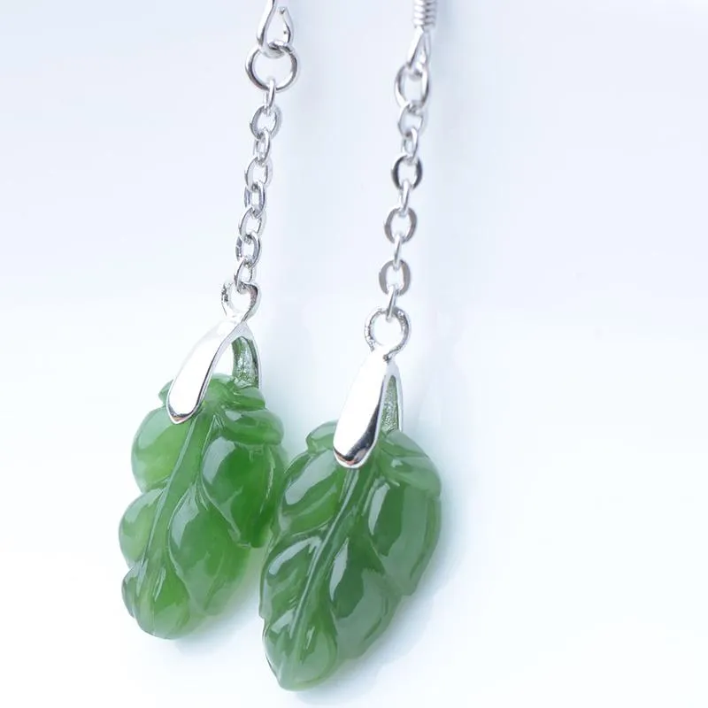 Natural Jade Earrings Nephrite Silver Earrings NE136