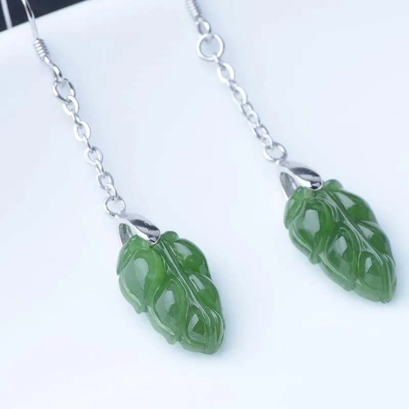 Natural Jade Earrings Nephrite Silver Earrings NE136