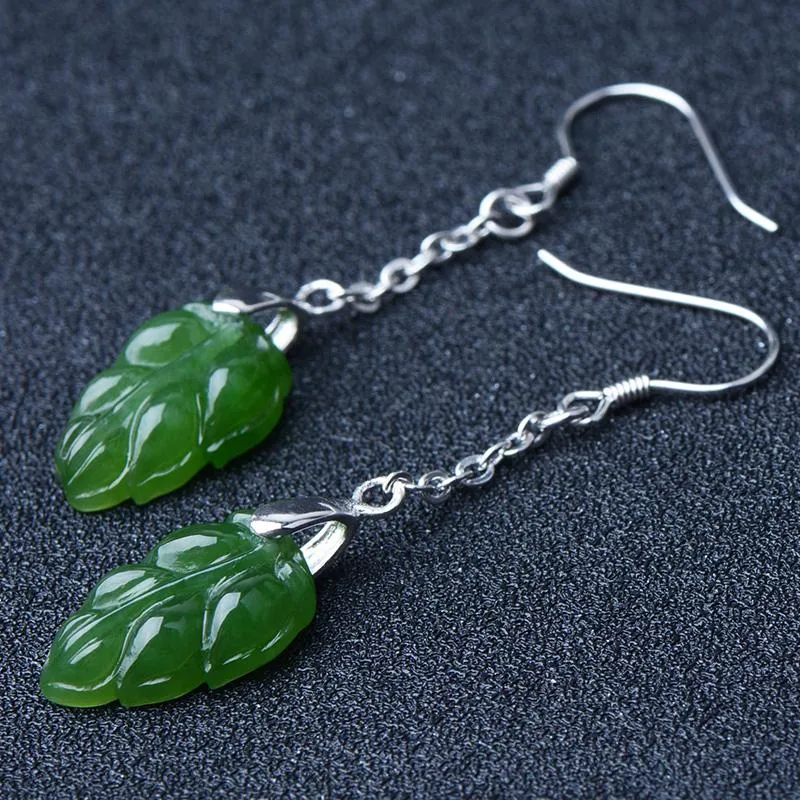 Natural Jade Earrings Nephrite Silver Earrings NE136