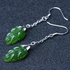 Natural Jade Earrings Nephrite Silver Earrings NE136