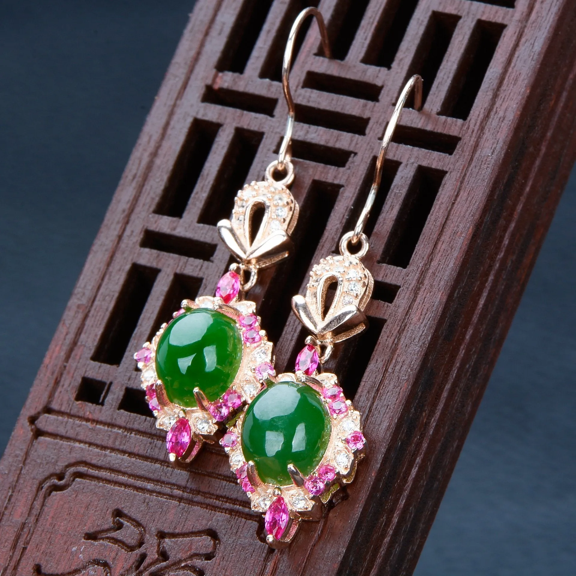 Natural Jade Earrings Nephrite Silver Earrings NE163