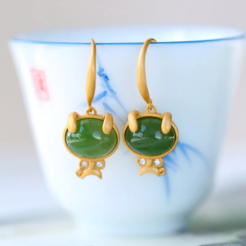 Natural Jade Earrings Nephrite Silver Earrings ZNE239