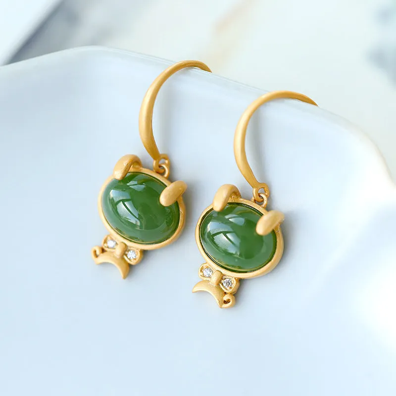 Natural Jade Earrings Nephrite Silver Earrings ZNE239